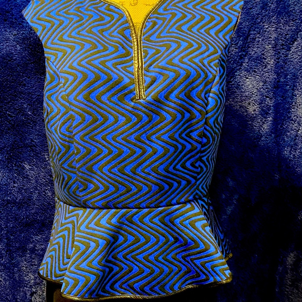 Enfocus Studio Blue Zigzag Pattern Peplum Dress - image 1